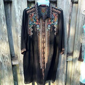 Johnny Was Dress Duster Cover up black embroidered